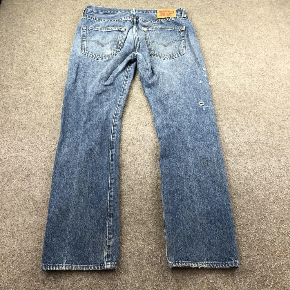 Levis 501 Jeans Mens 31x30 Blue Light Wash Regular Straight Denim Distressed
